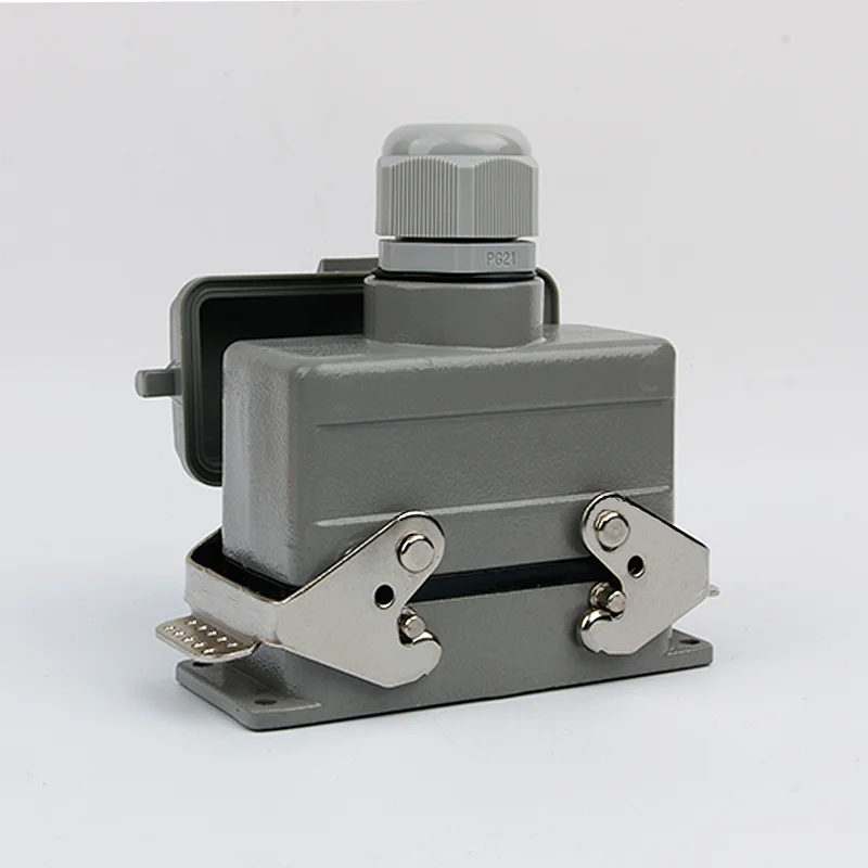 Conector resistente 16 núcleos 16A base alta lateral com tampa HE-016-5 plugue de aviação industrial retangular