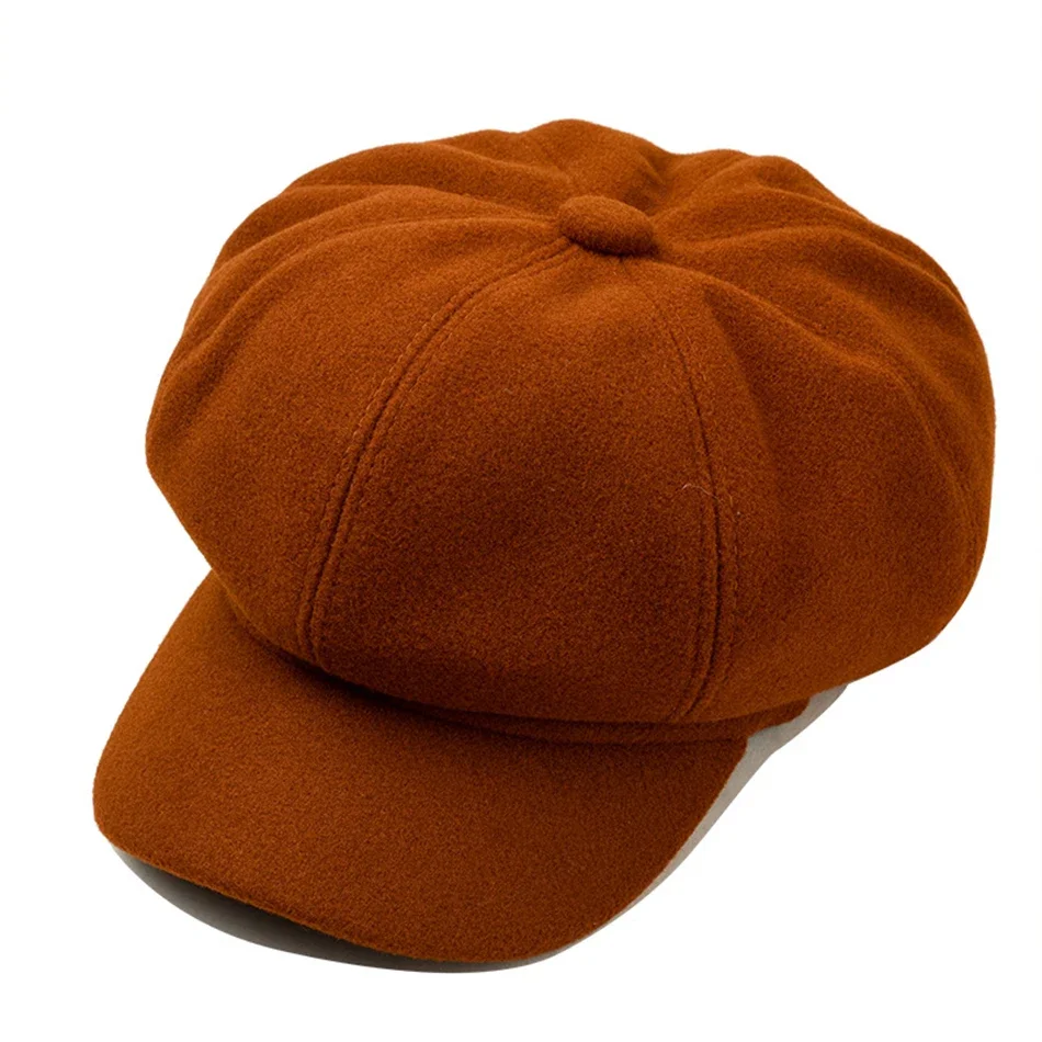 

Fashion Womens Beret Ladies Newsboy Caps Solid Wool Octagonal Cap Painters Hat Female Autumn Winter French Artist Hat Black Gray