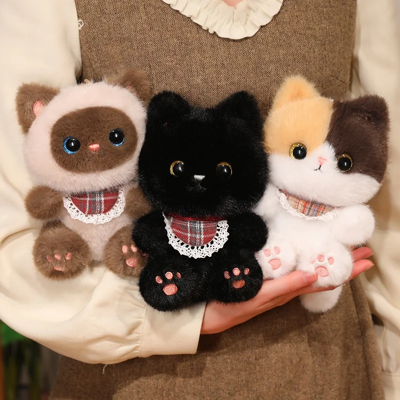 

Плюшевая игрушка «Кавайная пушистая сиамская кошка» 16-40 см, мультяшная мягкая игрушка-котенок, черная, для сна, подушка для девочек, подарок, декор