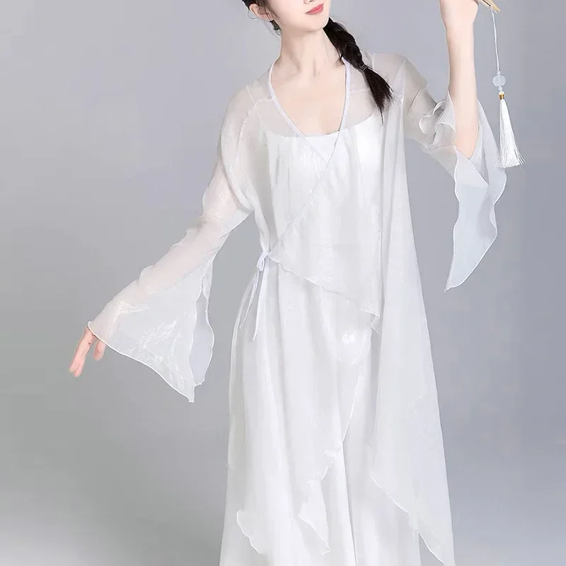 Chinese ancient style new white snake dance clothes elegant gauze clothes classical dance  stage clothes rhyme
