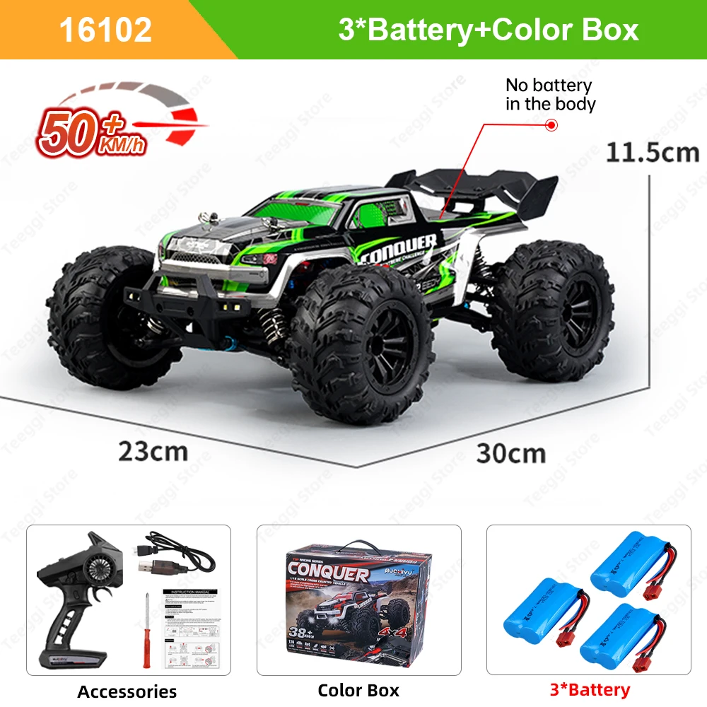 Teeggi 16101/16102 PRO 1:16 Hoge Snelheid RC Auto Met LED Licht Drift 70 KM/H 4WD RC Off-road Auto Monster Truck Speelgoed Voor Kid Geschenken