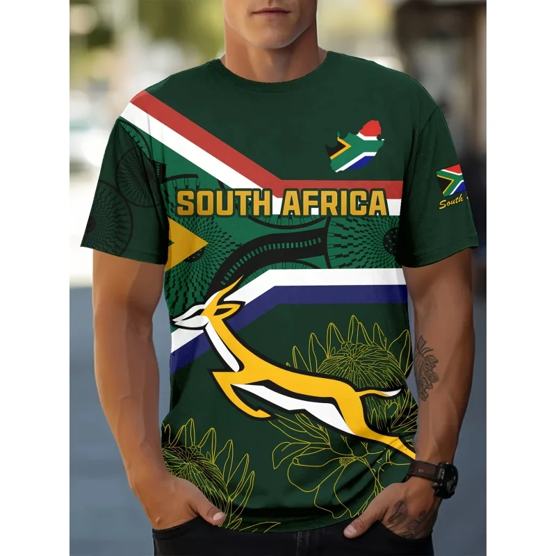 South African Flag Jerseys T-Shirt For Men National Emblem 3D Print Tee Loose O-Neck Tops Sports Uniforms Short Sleeve T Shirts