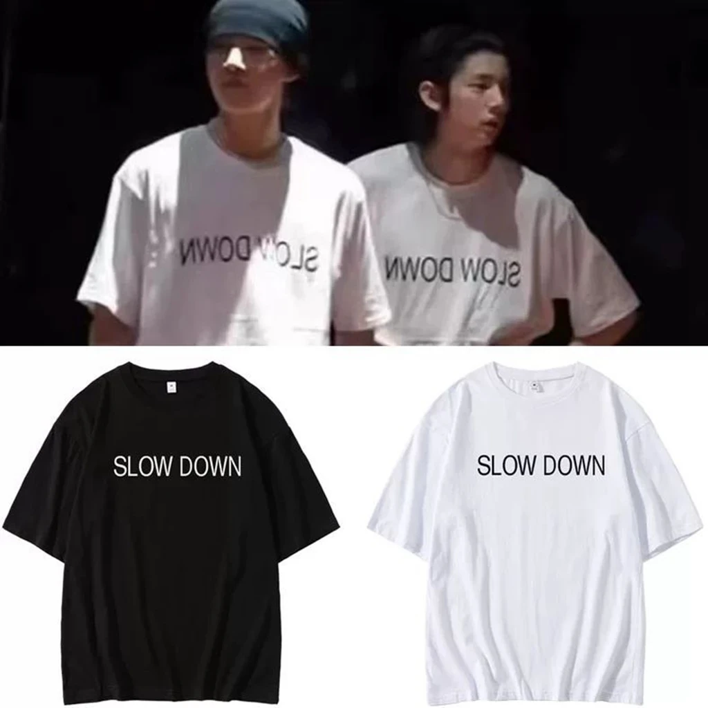 Star Same T-shirt TOP PHOTO Printe TShirt Kpop Slow Down Letter Shirt Pullovers Women PHOTO Korean Style Summer Oversized Tshirt