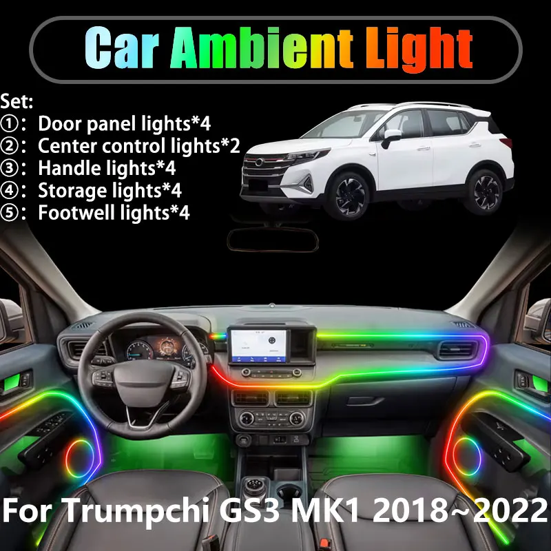 

Для Trumpchi GS3 MK1 2018 ~ 2022 2019 2/18 в 1 Автомобильное окружающее освещение Светодиодные внутренние светодиодные фонари багажника USB RGB Ensemble Streamer Auto