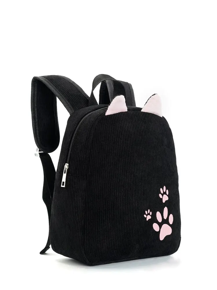 Cute Kitten Paws Embroidered Corduroy Women\'S Backpack Classic Backpack Suitable For The School Season Outdoors