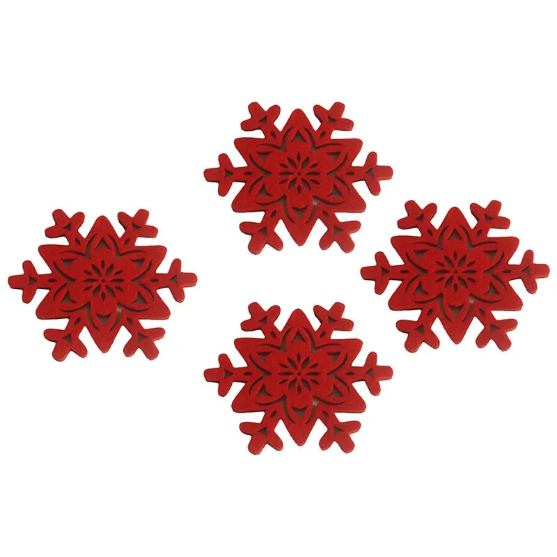 4Pcs Red Felt Christmas Snowflake Coasters Dining Table Protector Pads Heat Resistant Cup Mat Coffee Tea Hot Drink Mug Placemats