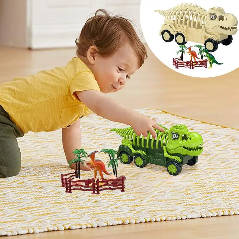 Dinosaur Truck Carrier Transport Car Skeleton Dino Transport Car Skull Truck Toy With Dino Figures Dinosaur Carrier Toys For