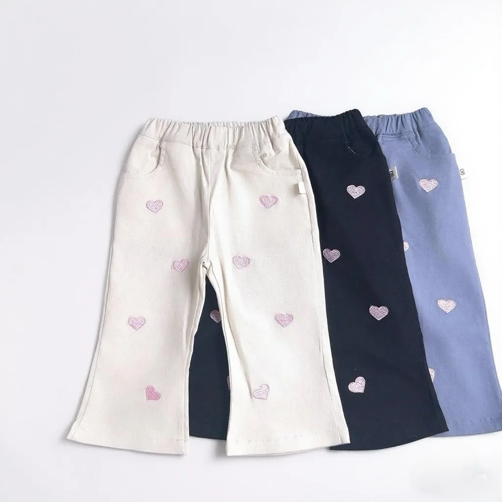 

Girls' Embroidered Love Jeans 2025 Spring and Autumn New Children's Wide-leg Pants Foreign-style Baby Girl Straight-leg Pants