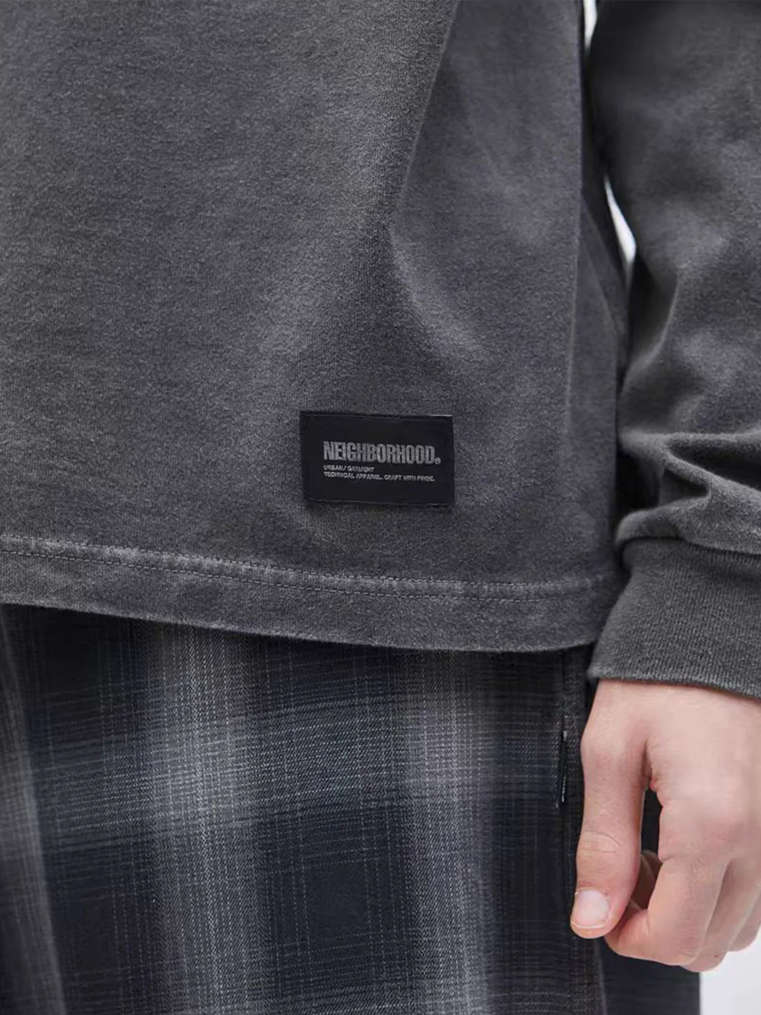 Japanese Style Batik Washed and Worn Long Sleeved T-shirt Basic Casual Style Heavyweight Round Neck Base Tee