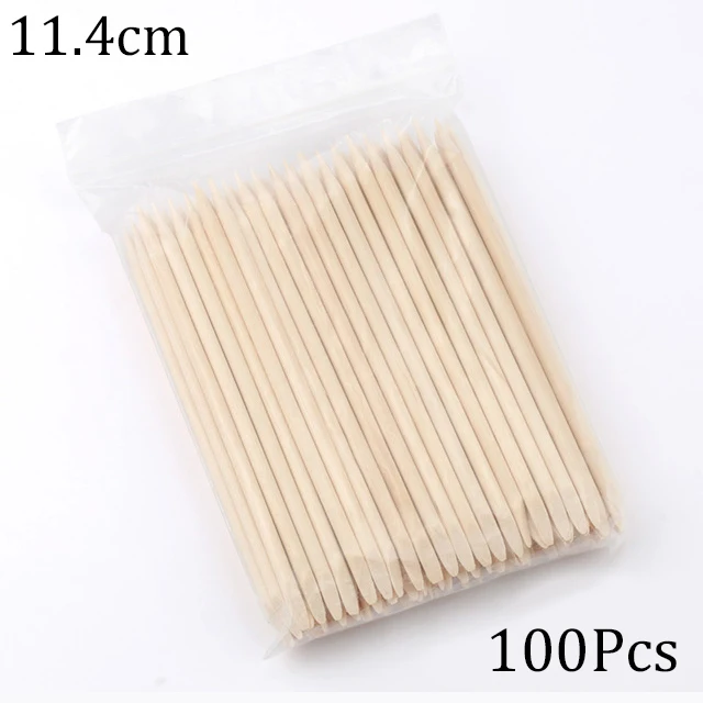 100/50 Stuks Nail Art Pusher Oranje Houten Stokken Cuticle Pusher Remover Steentjes Puntjes Verwijderen Manicure Pedicure Care Tools