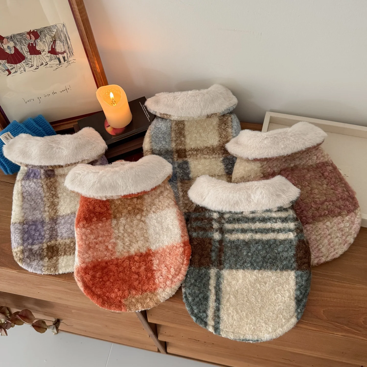 

Классическое шерстяное пальто в клетку для домашних животных, теплая зимняя накидка-куртка для собак с меховым воротником, одежда для маленьких собак, для мальтезе, бишонов, щенков