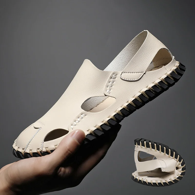 Zomer Big Size 38-48 Herensandalen Mode Handgemaakte lederen casual mannelijke schoenen Hoge kwaliteit outdoor ademende strandslippers