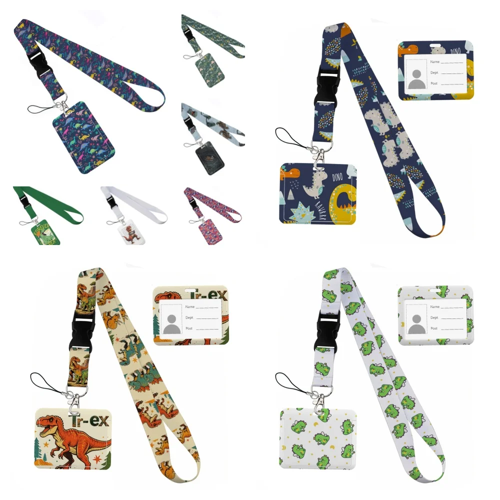 CX Dinosaur Team - Porta Tarjetas de Crédito y Credenciales con Cordón para Estudiantes y Mujeres, Funda para Tarjetas de Viaje, Accesorio para Llavero de Coche