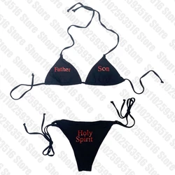 Swimsuit Women Sexy Bikini Set letter print Padded Bra Thong Two Pieces Swimwear Beachwear Bathing Suit Femme