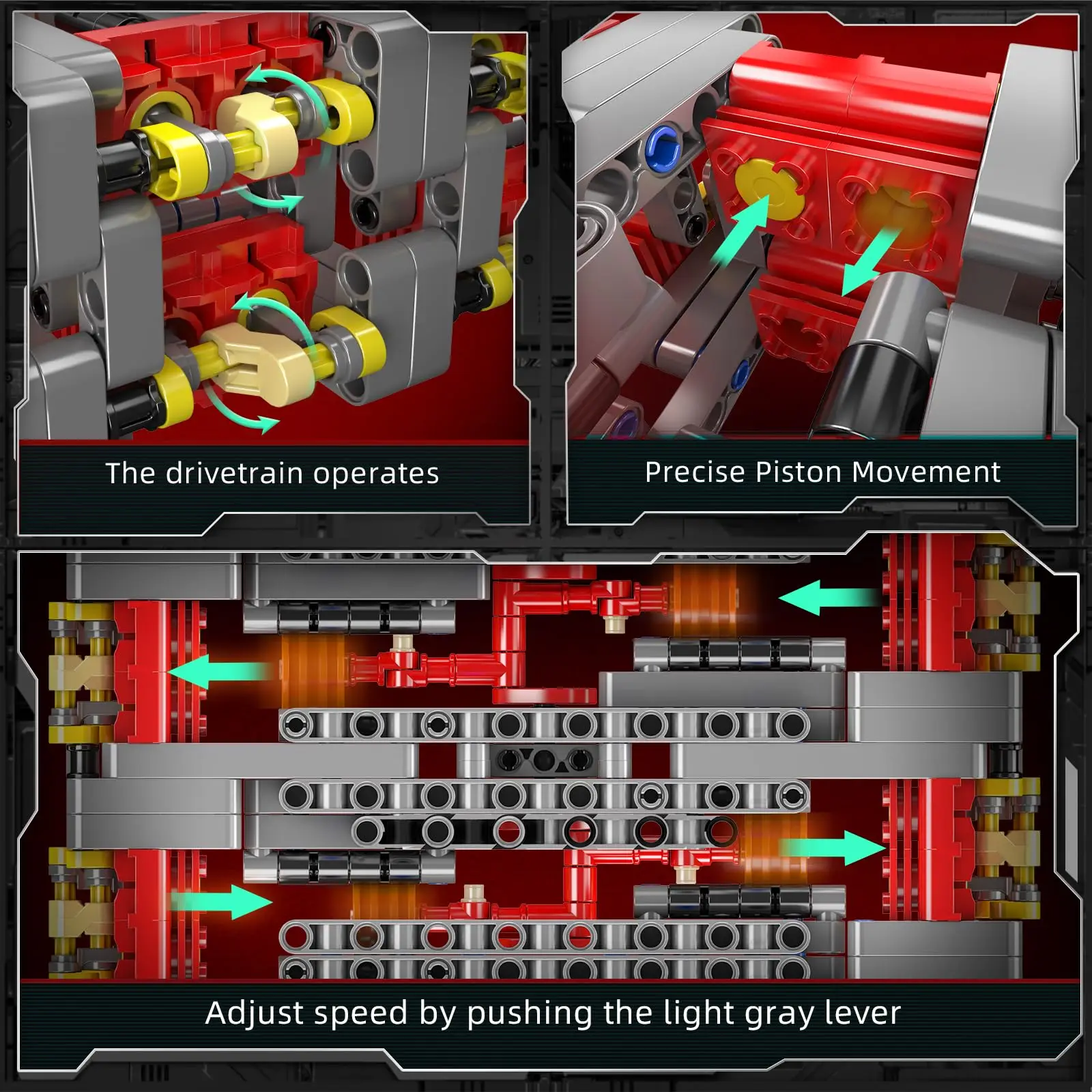 2375 stks platte-zes motor model kit, sportwagen motor bouwsteen met accubak, doe-het-zelf montage gemotoriseerde auto motor kit speelgoed