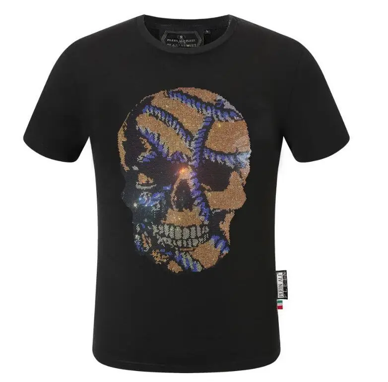 Rhinestones  brand designer Men\'s   T-shirt  Casual Top  Fashion luxurious   Skull Pattern tees