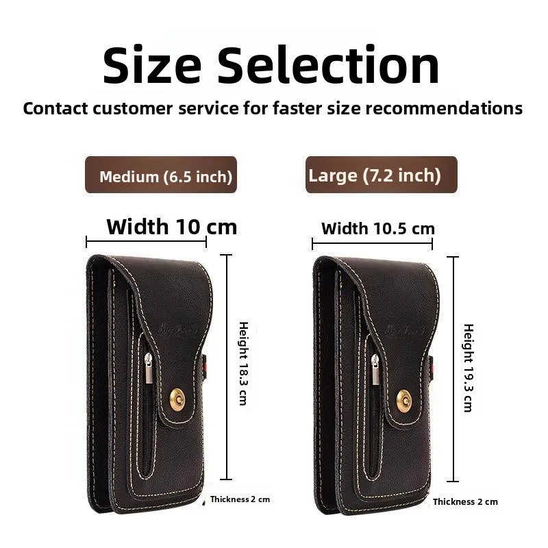 Genuine Leather Waist Bag for Men Mobile Phone Pouch Vertical Multi-layer Storage Outdoor Work Site Suitable Leather Goods