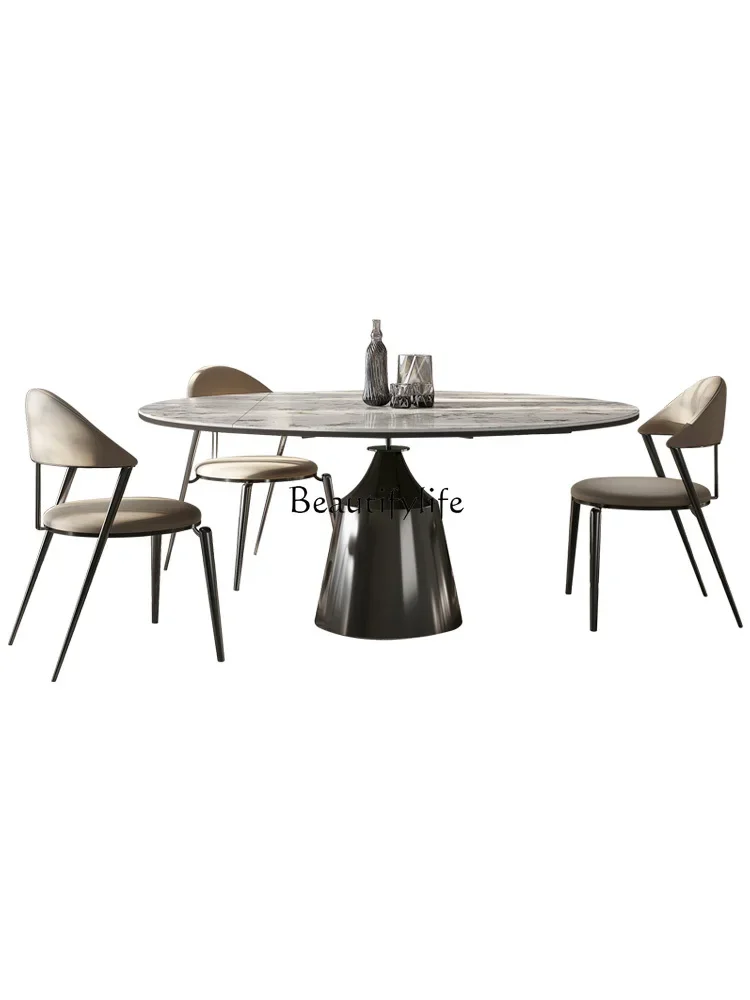 โต๊ะรับประทานอาหารแผ่นหินมุกแบบพับเก็บได้หมุนได้โต๊ะรับประทานอาหารอิตาลีทรงสี่เหลี่ยมหรูหราและทรงกลมอเนกประสงค์