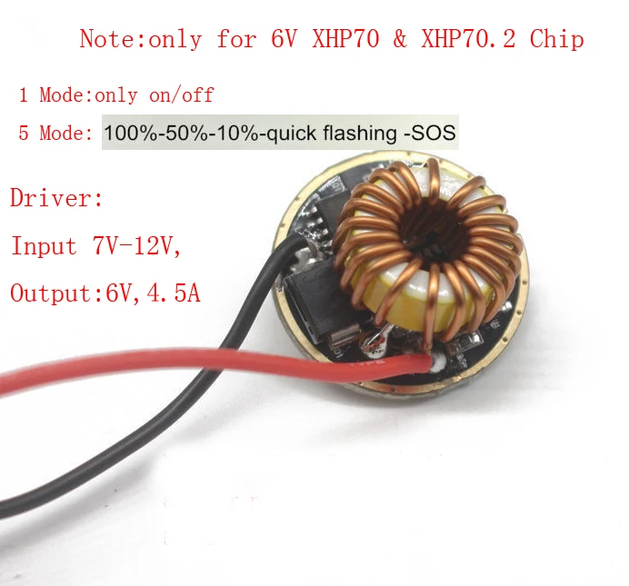 XHP70.2 Led Driver 26mm 1 Mode 5 Modes For XHP70 6V LED Chip Emitter Bulb Lamp