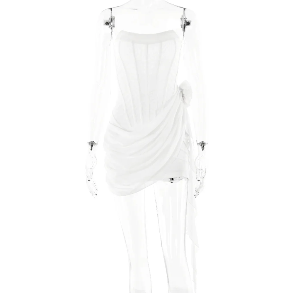 Ins Hot-Selling New Style Trägerloses, durchsichtiges, ärmelloses, kurzes, sexy, figurbetontes Kleid für heiße Mädchen