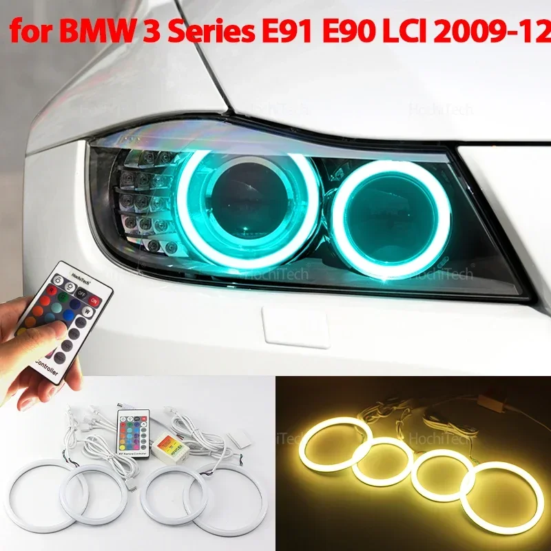 Multi Color Cotton LED Angel Eye Ring Remote Control for BMW 3 Series E91 E90 LCI 2009-2012 Xenon Headlights Accessories