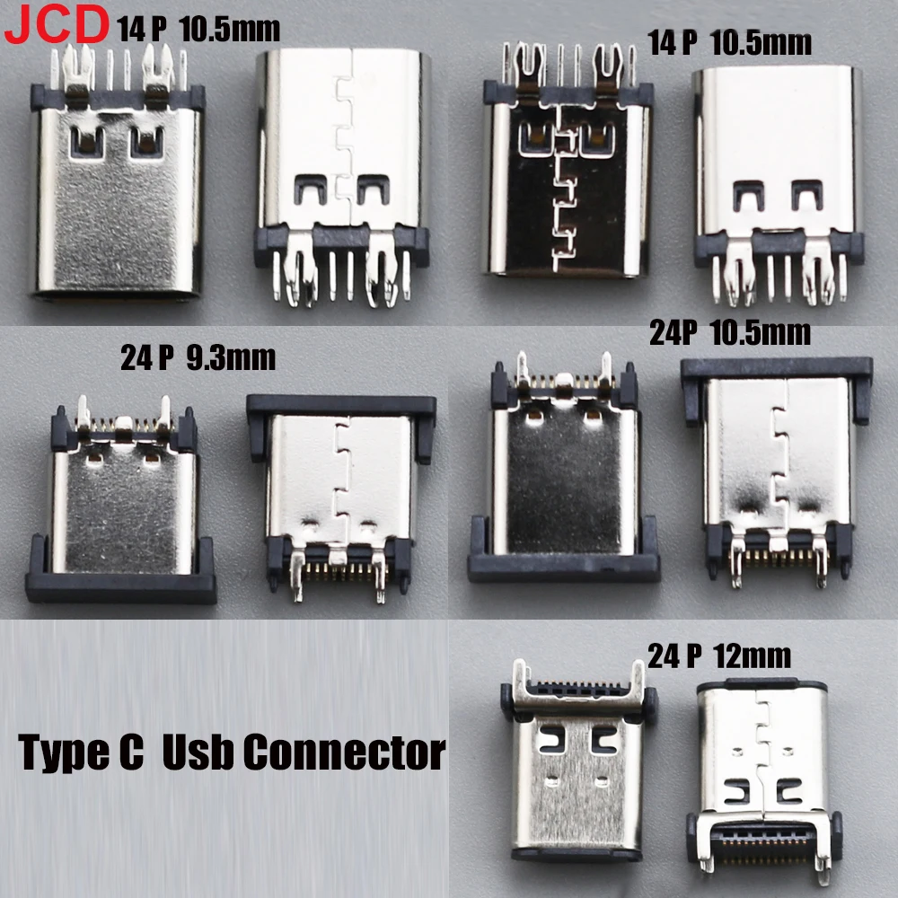 

JCD 1pcs 14P 24Pin Female Socket For PCB Solder Plate Type C 14pin 24P Plug Usb Connector Jack Port DIP SMT SMD in Test Board