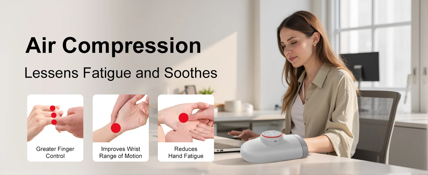 Electric Hand Massager Glove with Heat & Compression, 2000mAh Cordless, Full Hand Massage for Stiff Hands, Palm & Finger Care