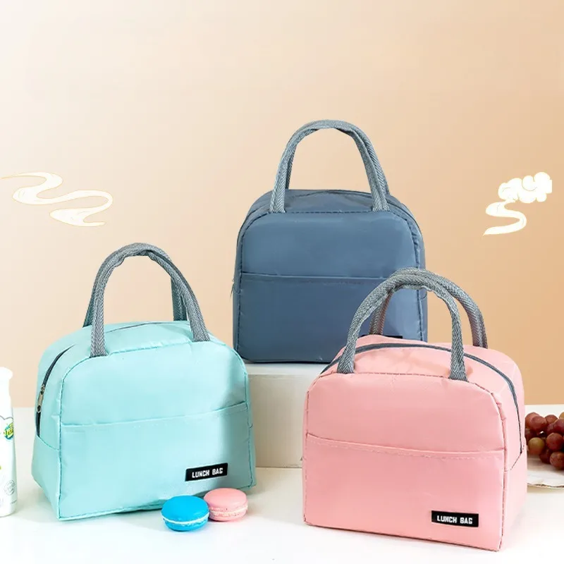 

Сумка для обеда с утолщенной алюминиевой фольгой, студенческая однотонная портативная сумка-бенто, уличная портативная изоляционная сумка, сумка для рисовой коробки