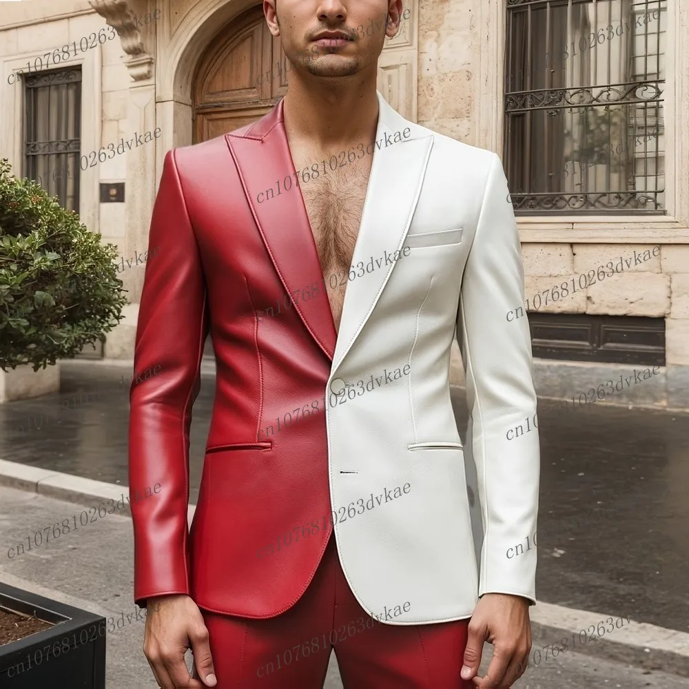 

Красно-белый кожаный мужской костюм для свадьбы, вечеринки, торжественных мероприятий, жениха, шафера, выпускного, деловых встреч, мужской смокинг, комплект из 2 предметов: пиджак и брюки