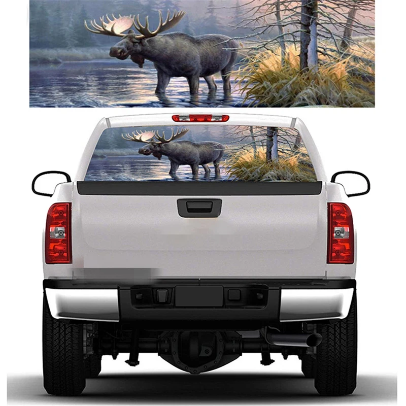 Elk Reindeer For Truck Jeep Suv Pickup 3D Rear Windshield Decal Sticker Decor Rear Window Glass Poster 53.1 X 14.2 Inch