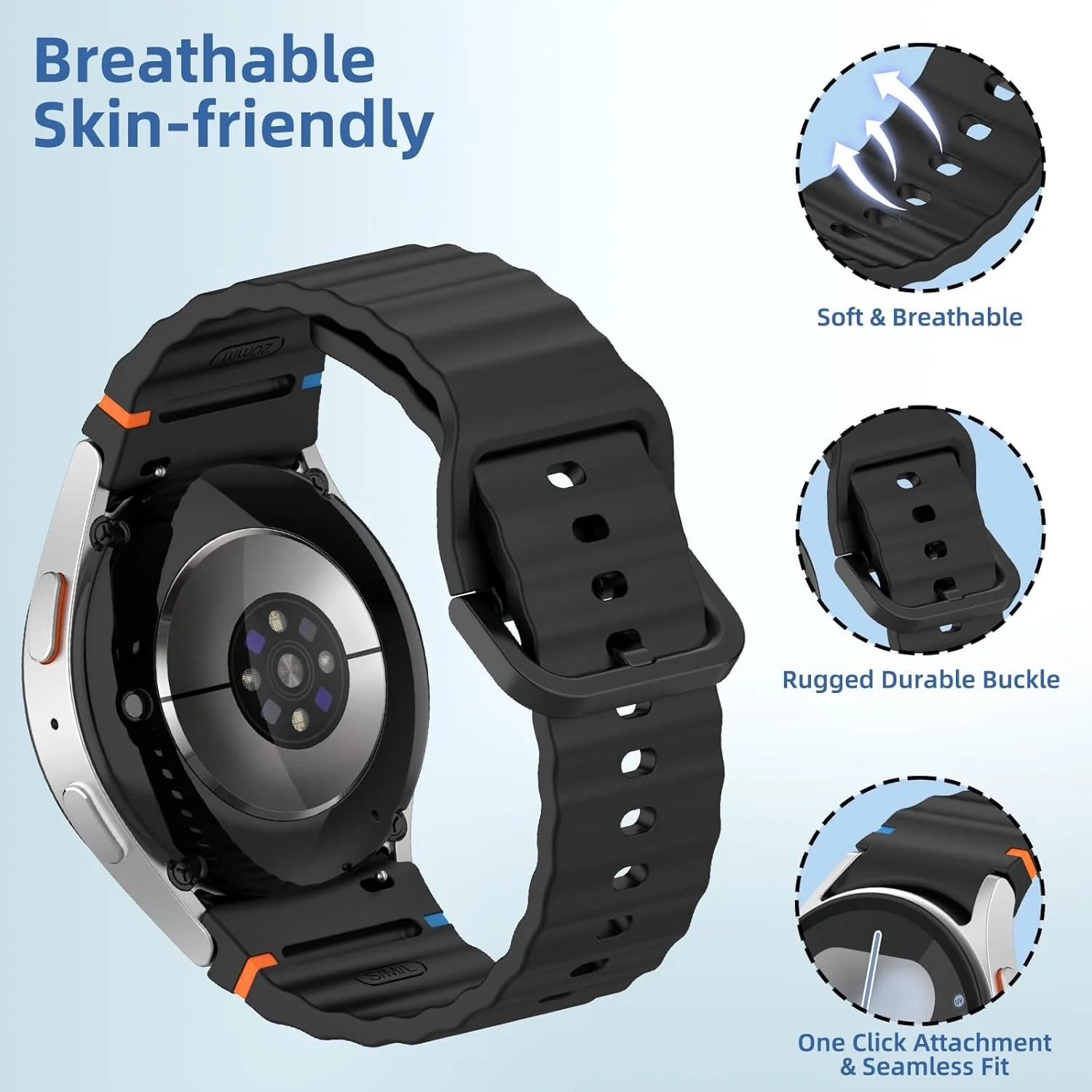 Silicone Band for Samsung Galaxy Watch 7 FE/5 pro/6/4 Classic 44mm 40mm No Gaps sport wrist correa Bracelet Galaxy Watch 7 Strap