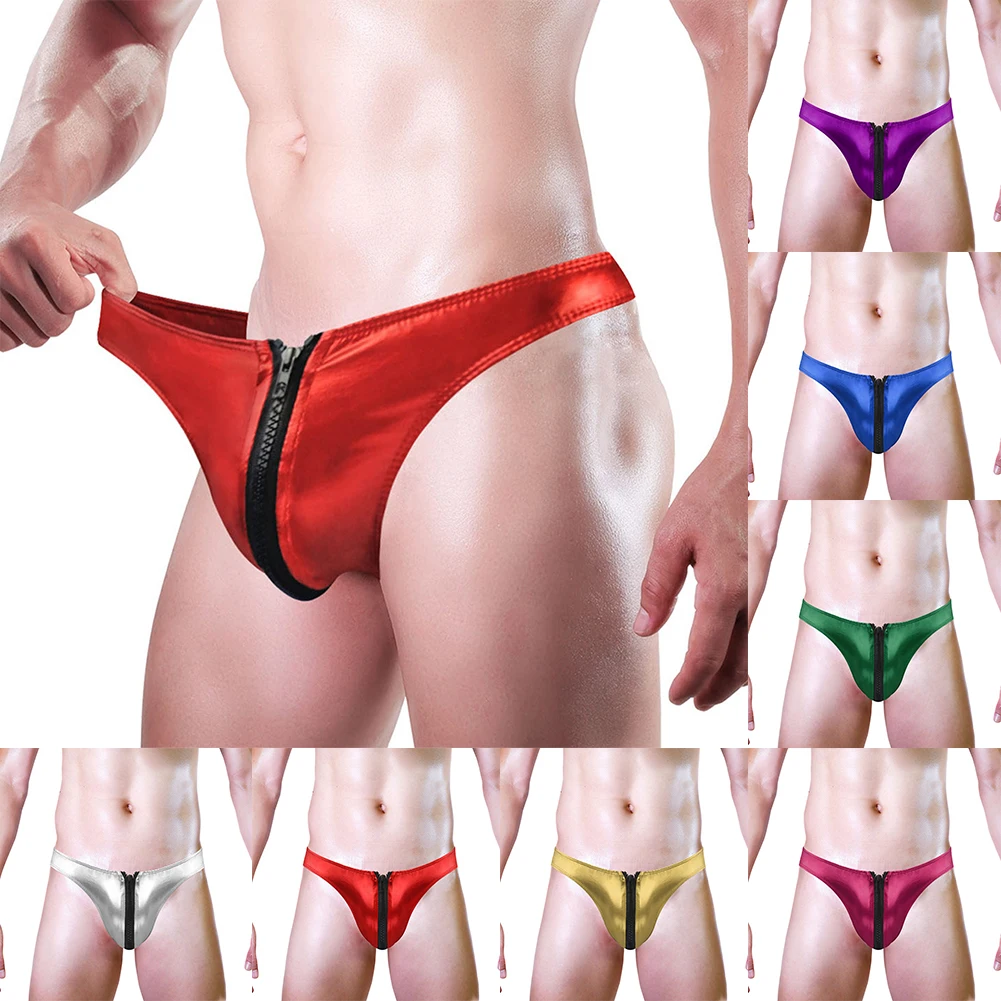 Popular Mens Bikini Hombre Lingerie Low Waist Zip Briefs Comfort Panties Flex Leather Jockstraps Youth Silky Bikini Underwear