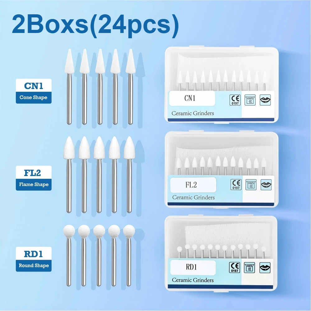 2Boxs Dental Polishing Stone Burs, FG Cone & Flame Shape for High Speed Handpiece, Teeth Whitening Dentist Tools