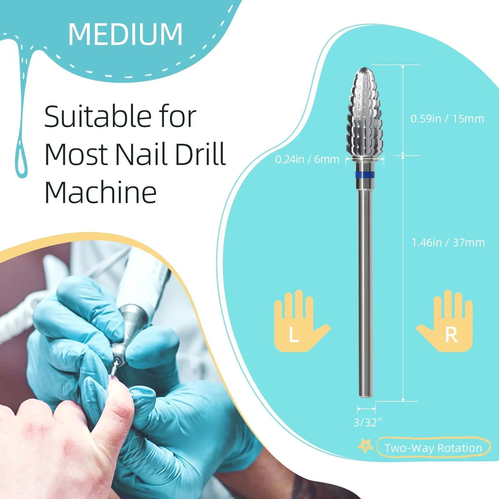 HYTOOS Flame Carbide Nail Drill Bit 3/32 Professional Two-way Nail Bits Acrylic Gel Remover Electric Nails Accessories Tool