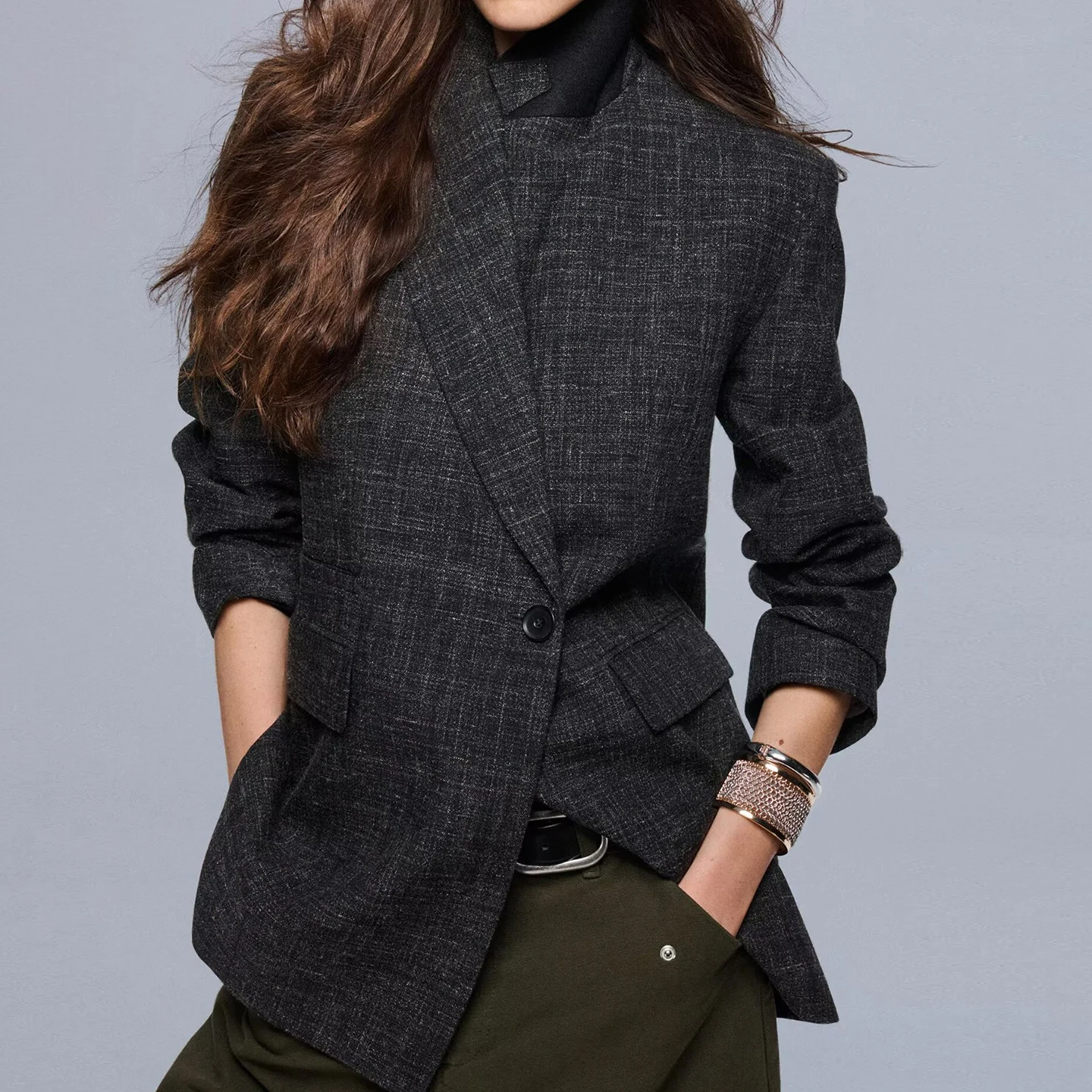 Z Dames Faionable gemengd vezel woon-werkklare rechte snit Jaet Veelzijdig casual lang Sve platte kraag ontwerp