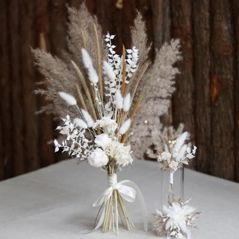 Mini Pampas Grass Wedding Bridal Flower Bouquets Bridesmaid Flower Wedding Corsage Mini Bouquets Boho Dried Floral Arrangement