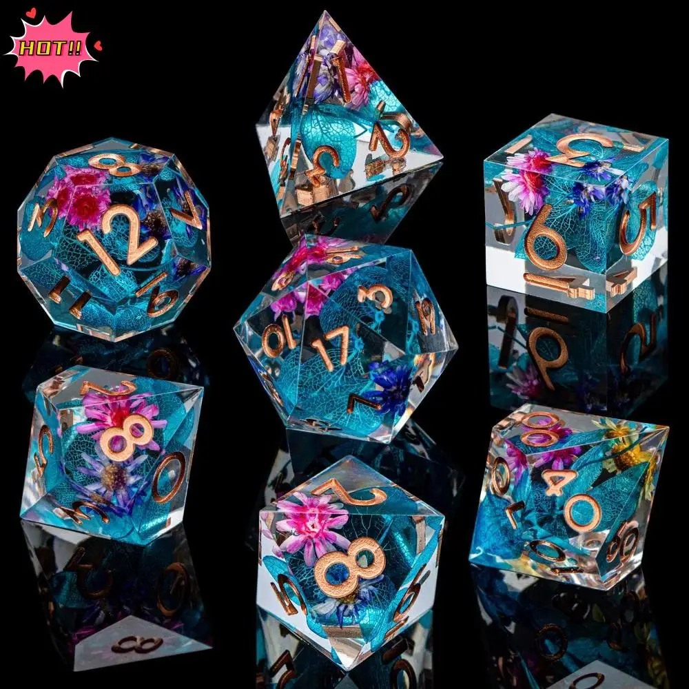 

7 шт. креативный набор кубиков из смолы D4 D6 D8 D10 D12 D20 синий зеленый фиолетовый жидкие кубики многогранные острые угловые игральные кости в подарок