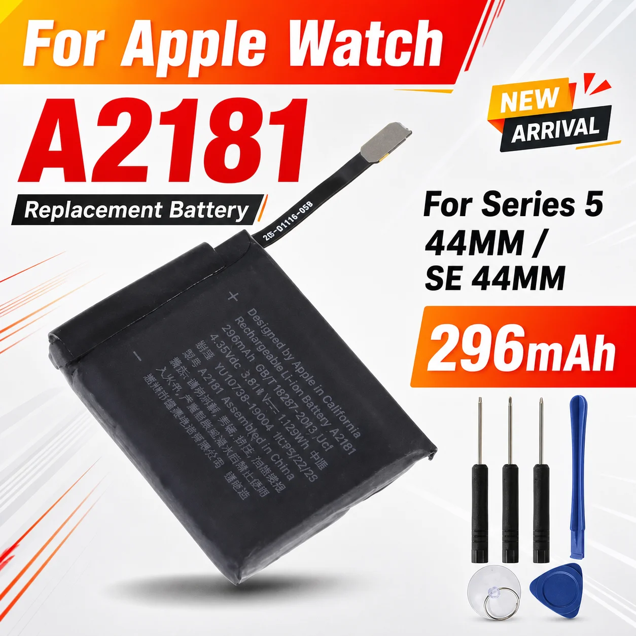 Сменная батарея для умных часов A2181 296 мАч для Apple Watch Series 5 44 мм SE 44 мм, ремонтная батарея с набором инструментов