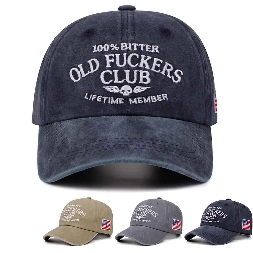 OLD CLUB washed baseball cap retro casual women men dad hat denim embroidered hat