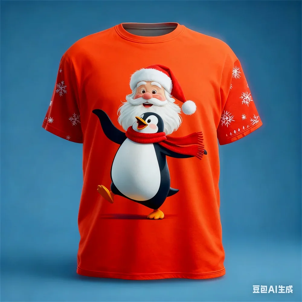 عيد الميلاد تي شيرت رجالي سانتا كلوز نمط طباعة الرجال المرأة الجولة الرقبة تي شيرت السنة الجديدة الجرافيك تي شيرت جديد في بلايز و تيز #5