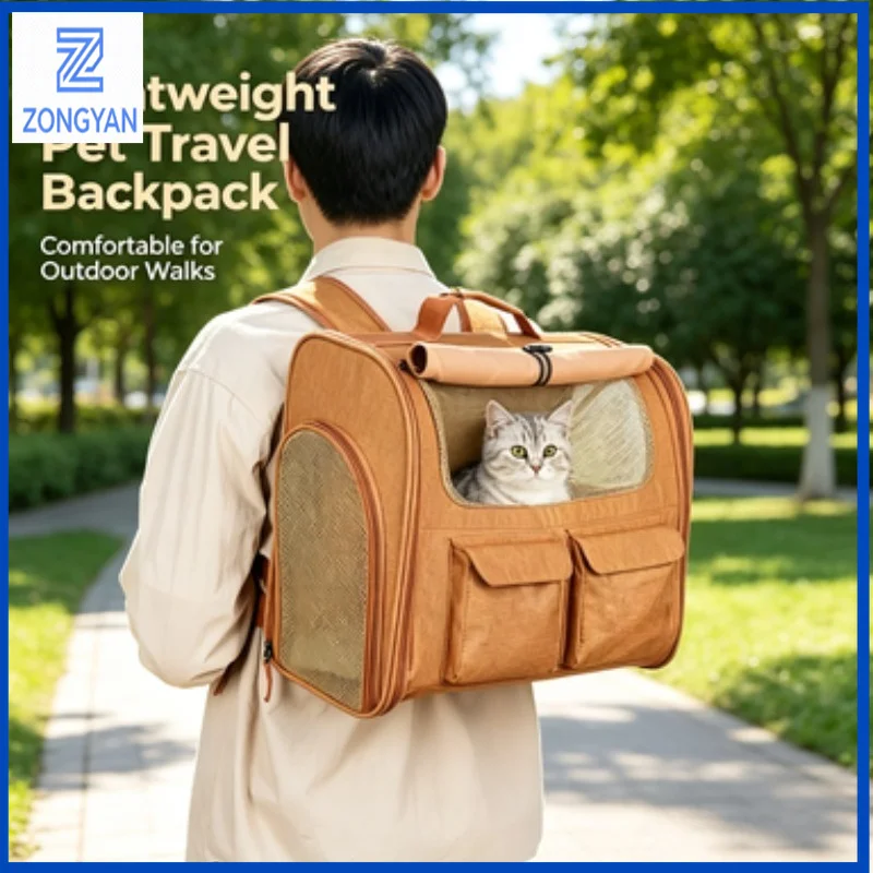 ZONGYAN Portable Cat Carrier Bag Expandable Large Capacity Breathable Foldable Pet Handbag Shoulder Backpack for Travel