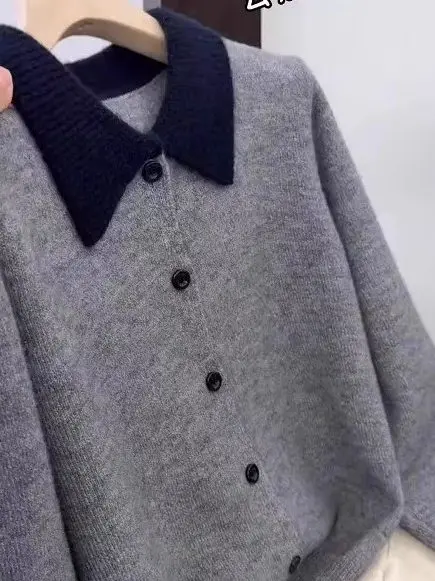 

plus Size Knitted Long Sve Sweater Single Button Flip Collar Fake Two-Piece Loose Fit Cardigan Korean Sle Inner Wear