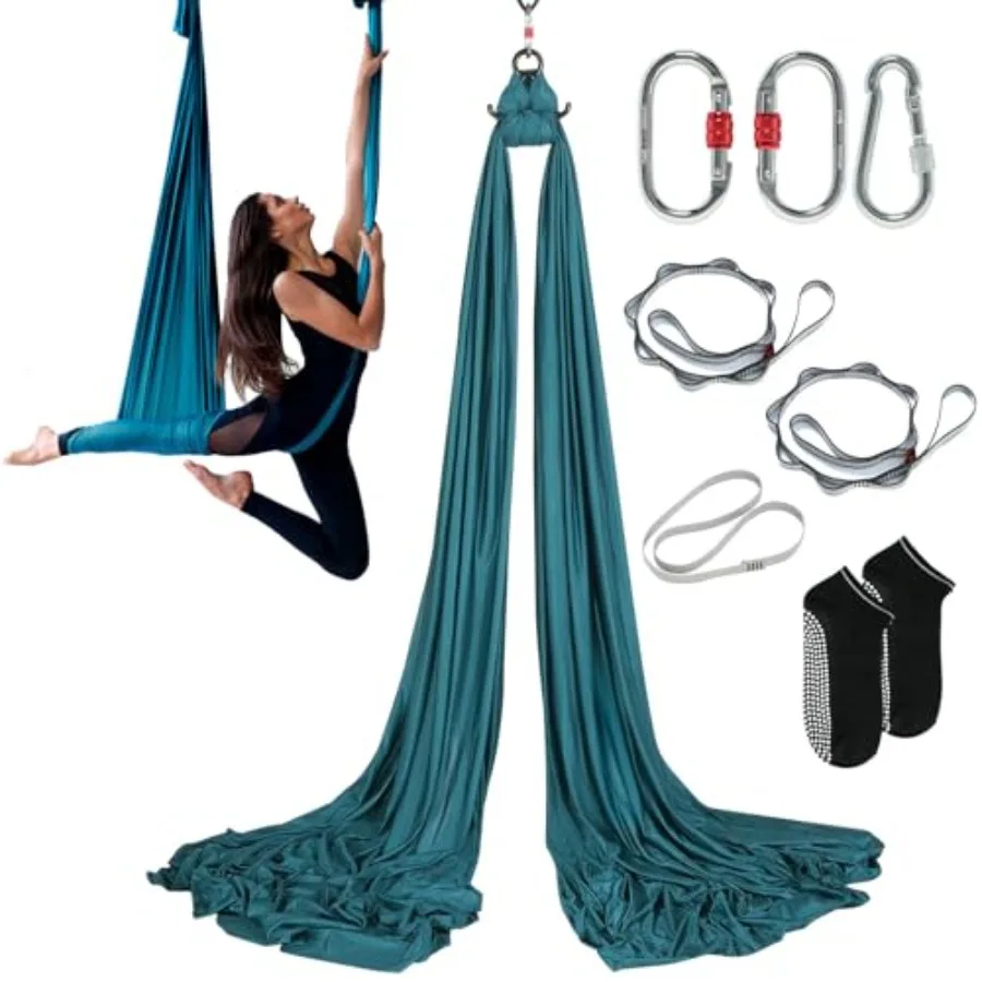 Aerial Silk and Yoga Swing, Aerial Yoga Hammock Kit with 100gsm Nylon Fabric, Full Rigging Hardware and Easy Set-up Guide, Anti