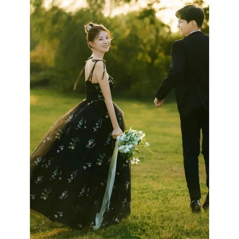 Strapless Camisole Light Wedding Dress Floral Lace Simple Temperament Fluffy Skirt Engagement Banquet Evening Gown Customized