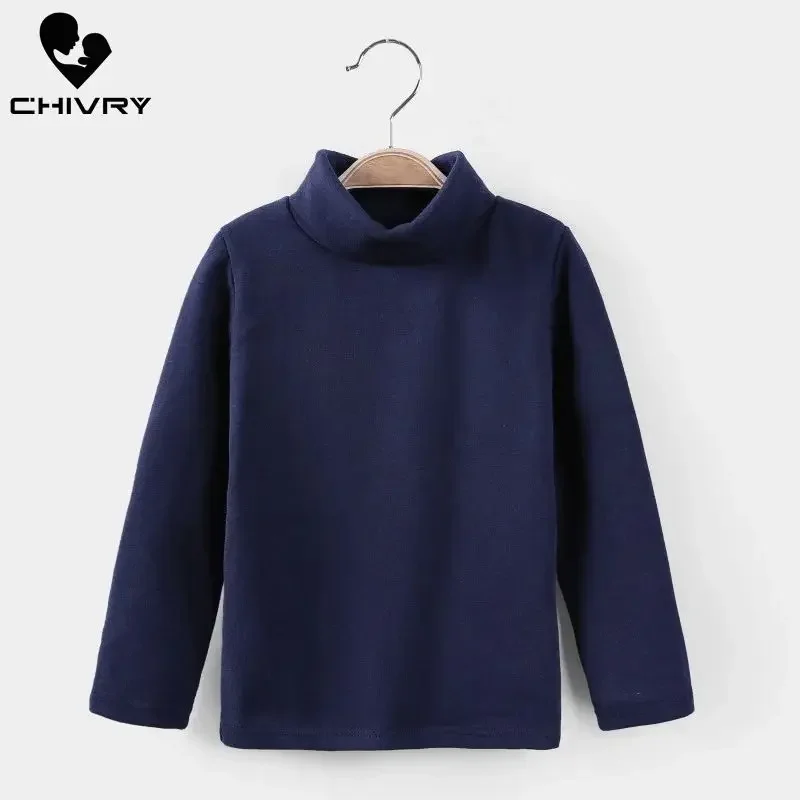 New 2024 Autumn Winter Boys Girls Kids Fashion Solid T Shirt Tops Children O-neck Long Sleeve Warm Casual T-shirts