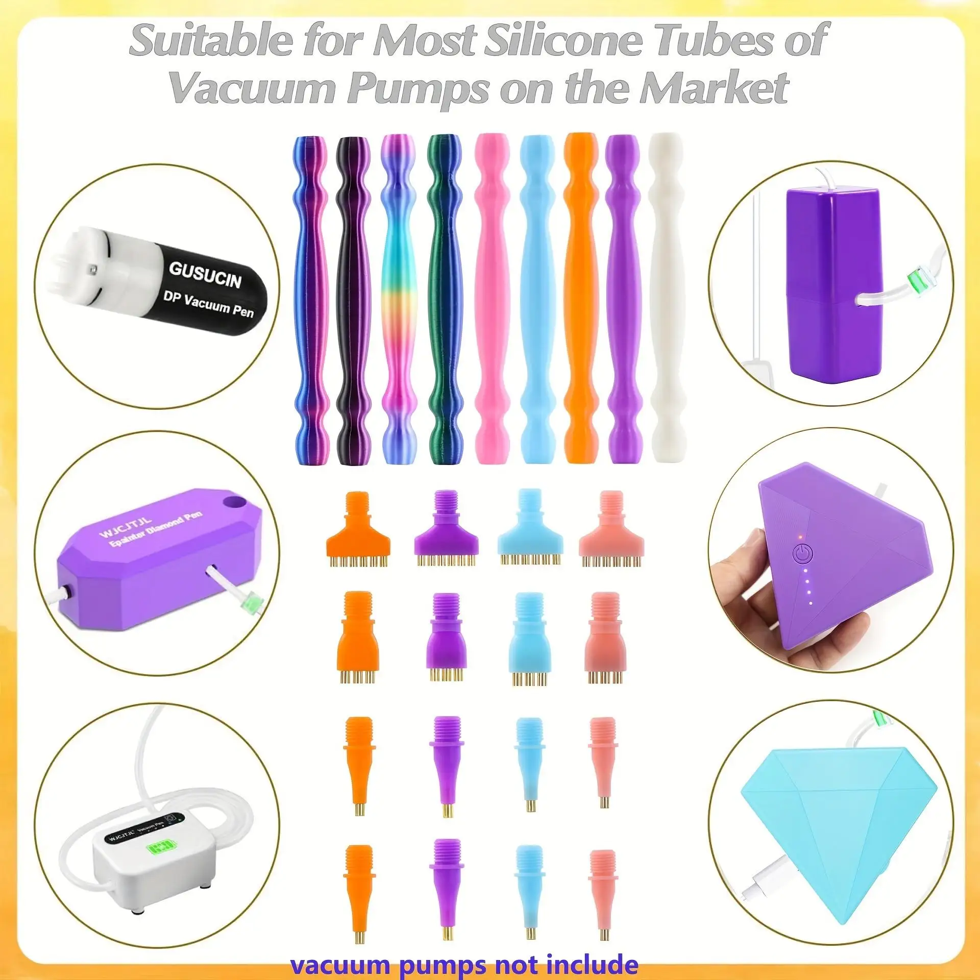 7Pcs Adult Vacuum Diamond Art Pen Kit Replacement Screw-On Diamond Pens with Filter and 1m Silicone Tubes and Multi-Tip Pens (1/1/3/6 Tip Heads) view 3