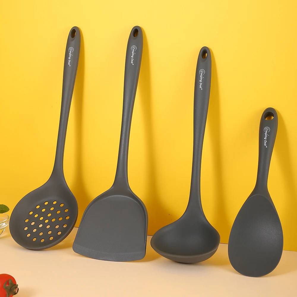 Utensílios de cozinha de silicone cinza engrossado, espátula de cozinha, colher de sopa, espátula de silicone de cozinha multifuncional