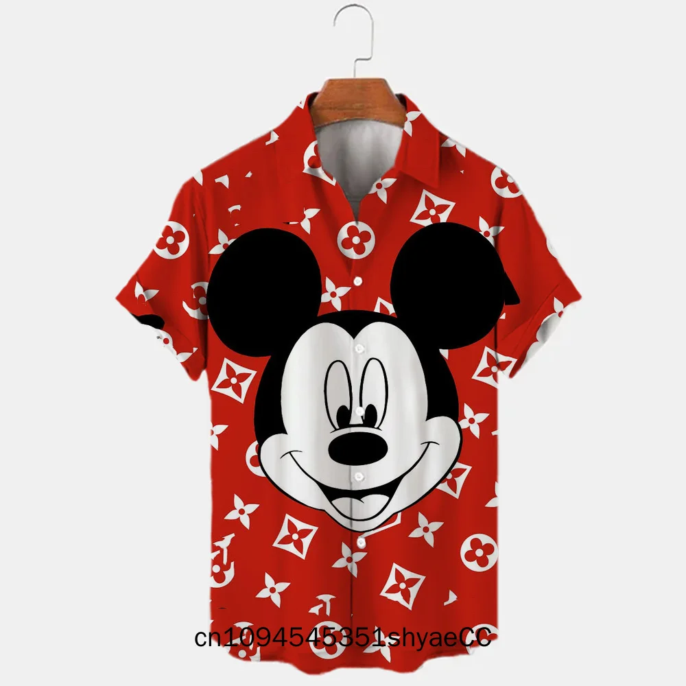 2025 Miniso 3D Printing Disney Donald Duck Mickey Mouse Temperament Men's Shirts Summer Fashion Street Trend Retro Boutique Tops