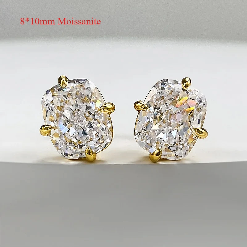 

8*10mm Moissanite With GRA D VVS1 925 Silver Diamond Gemstone Earrings For Women 18K Plated Wedding Engagement Fine Jewelry Gift