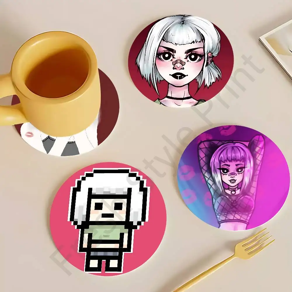 

Cartoon P-Poshlaya M-Mollys Heat Resistant Round Wooden Coasters Non-slip Drink Cafe Decoration 2D Flat Color Print Coasters
